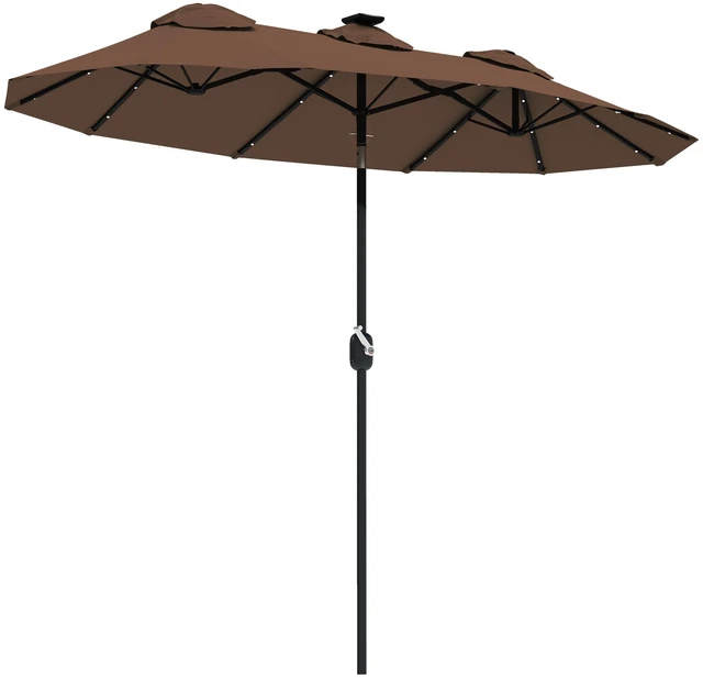 Main image of Double Sided Patio Umbrella, Large Outdoor Market Umbrella with LED Solar Tilt and Crank Air Vents and Ribs for Garden
