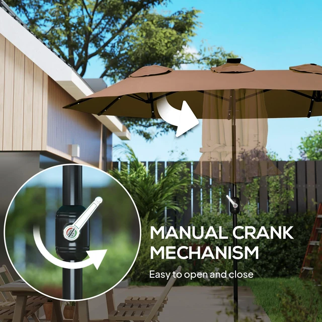 Alt view image 4 of 7 - Double Sided Patio Umbrella, Large Outdoor Market Umbrella with LED Solar Tilt and Crank Air Vents and Ribs for Garden