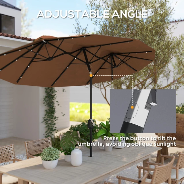 Alt view image 6 of 7 - Double Sided Patio Umbrella, Large Outdoor Market Umbrella with LED Solar Tilt and Crank Air Vents and Ribs for Garden