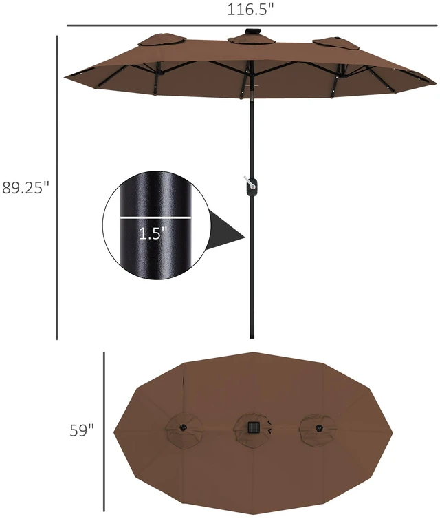 Alt view image 7 of 7 - Double Sided Patio Umbrella, Large Outdoor Market Umbrella with LED Solar Tilt and Crank Air Vents and Ribs for Garden