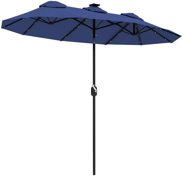 Main image of Double Sided Patio Umbrella, Large Outdoor Market Umbrella with LED Solar Tilt and Crank Air Vents and Ribs for Garden