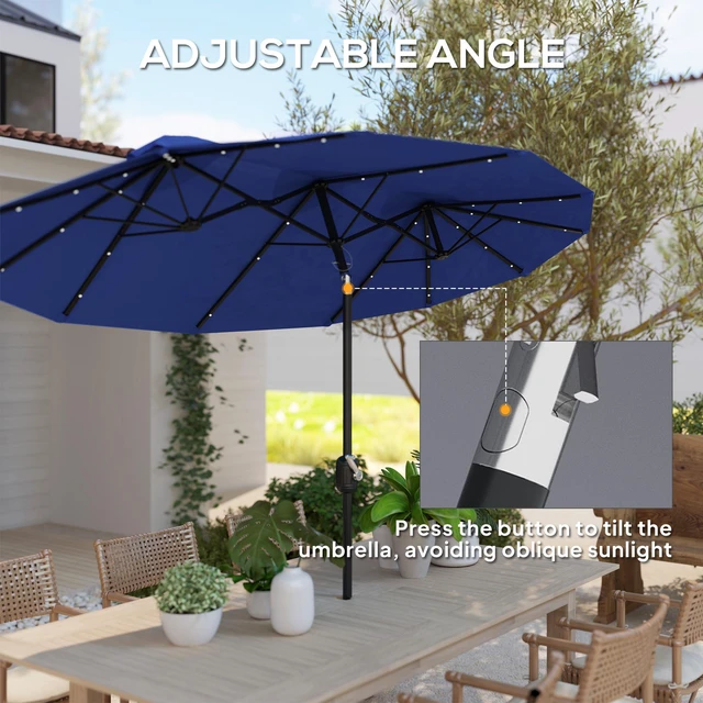 Alt view image 6 of 7 - Double Sided Patio Umbrella, Large Outdoor Market Umbrella with LED Solar Tilt and Crank Air Vents and Ribs for Garden