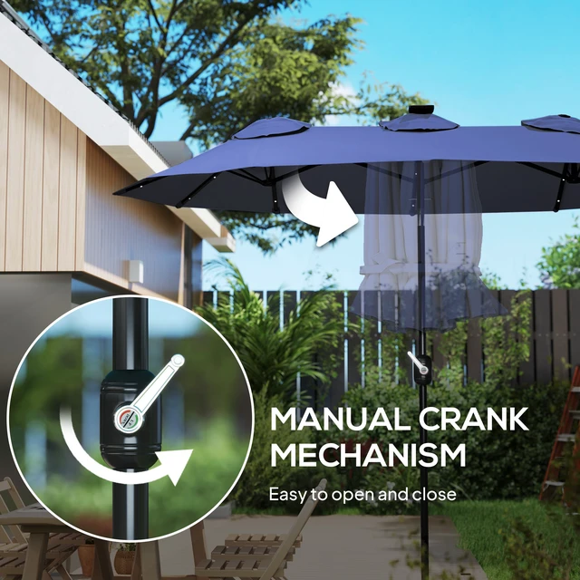 Alt view image 4 of 7 - Double Sided Patio Umbrella, Large Outdoor Market Umbrella with LED Solar Tilt and Crank Air Vents and Ribs for Garden