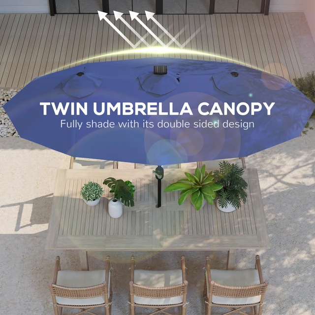 Alt view image 5 of 7 - Double Sided Patio Umbrella, Large Outdoor Market Umbrella with LED Solar Tilt and Crank Air Vents and Ribs for Garden