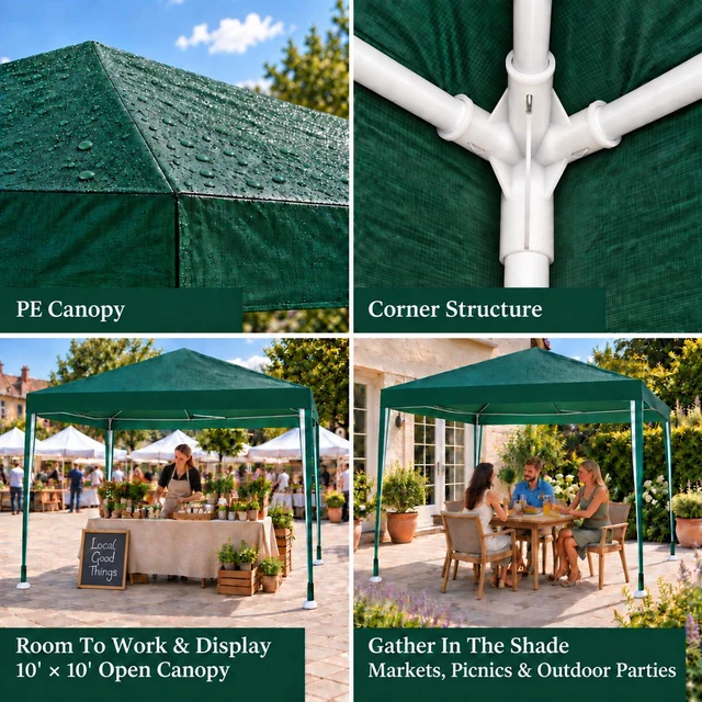 Alt view image 4 of 5 - 10 Outdoor Garden Gazebo Wedding Party Tent Canopy Marquee Without Sidewalls, White Green, Metal