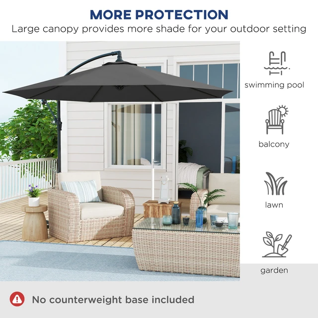 Alt view image 2 of 7 - Cantilever Hanging Tilt Offset Patio Umbrella with and Water Fighting Material and Cross Base Weight Not Included