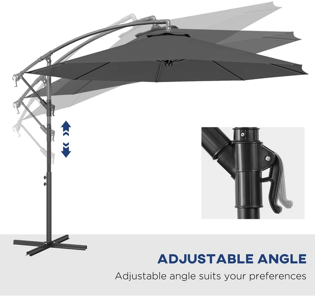 Alt view image 7 of 7 - Cantilever Hanging Tilt Offset Patio Umbrella with and Water Fighting Material and Cross Base Weight Not Included