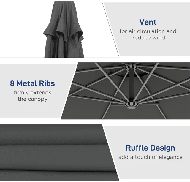 Alt view image 6 of 7 - Cantilever Hanging Tilt Offset Patio Umbrella with and Water Fighting Material and Cross Base Weight Not Included