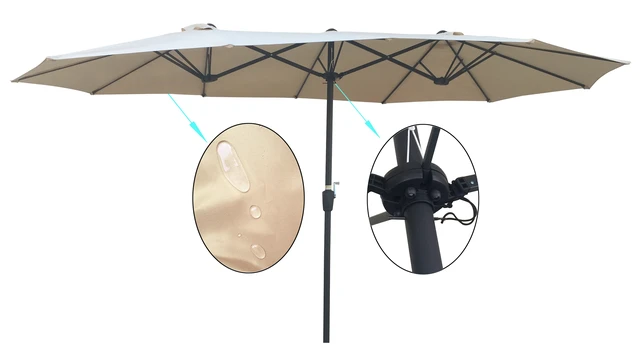 Alt view image 2 of 6 - 15 9 ft Double Sided Patio Umbrella Outdoor Market Table Garden Extra Large Waterproof Twin Umbrellas with Crank