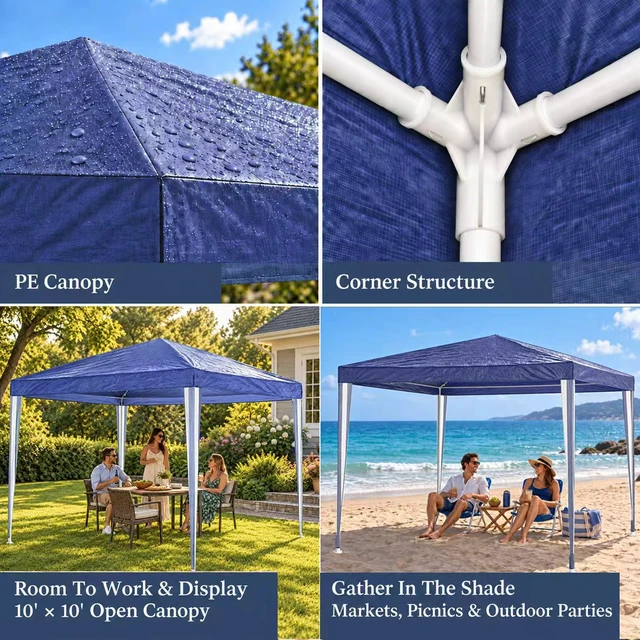 Alt view image 4 of 5 - 10 Outdoor Garden Gazebo Wedding Party Tent Canopy Marquee Without Sidewalls, White Blue, Metal