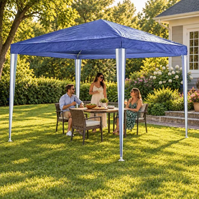 Alt view image 3 of 5 - 10 Outdoor Garden Gazebo Wedding Party Tent Canopy Marquee Without Sidewalls, White Blue, Metal