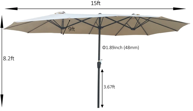Alt view image 5 of 6 - 15 9 ft Double Sided Patio Umbrella Outdoor Market Table Garden Extra Large Waterproof Twin Umbrellas with Crank