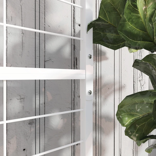 Alt view image 2 of 7 - Tall Metal Plant Stand with Trellis and Hanging Bar, Plant Holder for Indoor Outdoor Use Inchx, White, Steel
