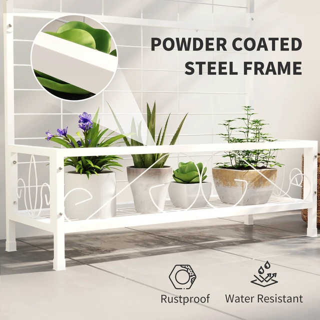 Alt view image 6 of 7 - Tall Metal Plant Stand with Trellis and Hanging Bar, Plant Holder for Indoor Outdoor Use Inchx, White, Steel