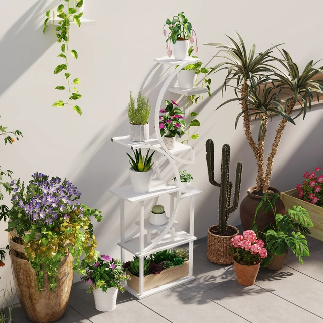 Alt view image 3 of 7 - 8 Tier Plant Stand Indoor, 62 Inch Tall Plant Shelf Shaped Rack for Multiple Corner Flower Holder with Steel Frame