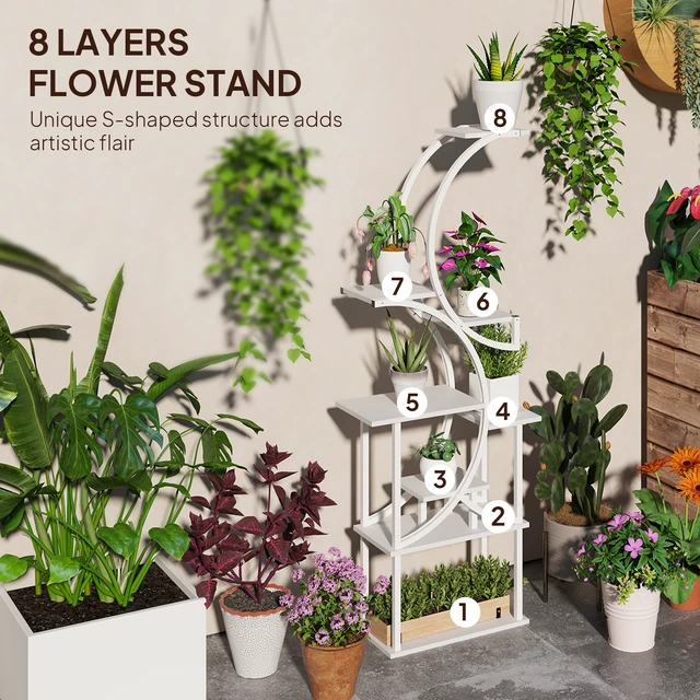 Alt view image 6 of 7 - 8 Tier Plant Stand Indoor, 62 Inch Tall Plant Shelf Shaped Rack for Multiple Corner Flower Holder with Steel Frame