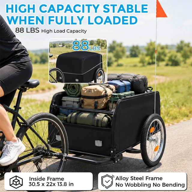 Alt view image 2 of 7 - Bike Cargo Trailer Vehicle Designed for Carrying Small Loads That Can Towed Attaching the Rear Bicycle Pulled Manually