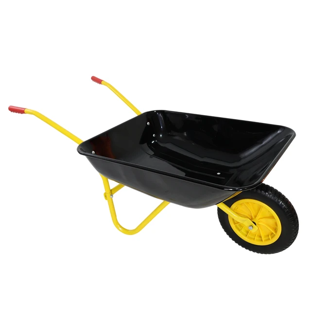 Alt view image 4 of 7 - Steel Tray Wheel Barrow Trolley for Garden 12 Inch Pneumatic Wheel, Yellow Black, ABS and Steel, Garden Carts