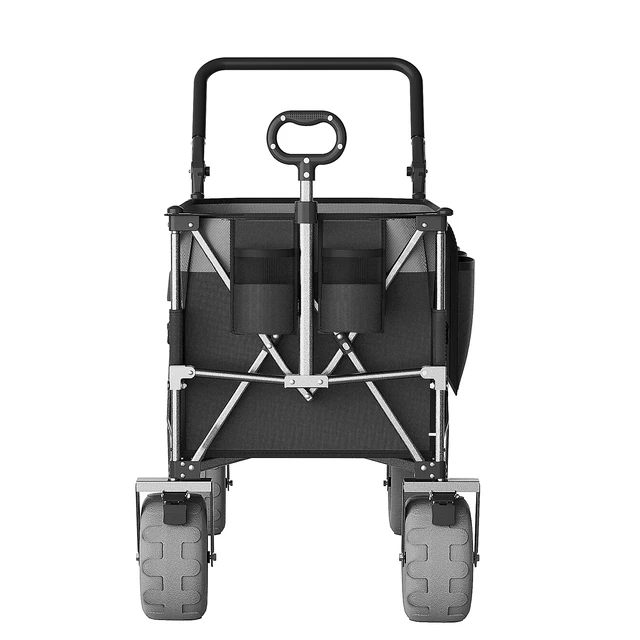Alt view image 4 of 7 - Functional Push Pull Folding Wagon Cart with Rotating Handle and 9 Beach Tires for Camping and Beach Heavy Duty