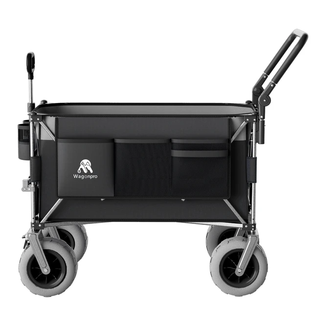 Alt view image 3 of 7 - Functional Push Pull Folding Wagon Cart with Rotating Handle and 9 Beach Tires for Camping and Beach Heavy Duty