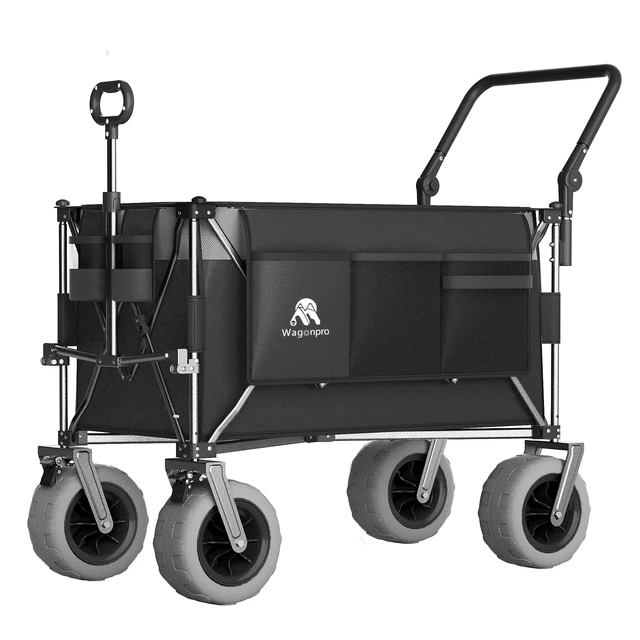 Alt view image 7 of 7 - Functional Push Pull Folding Wagon Cart with Rotating Handle and 9 Beach Tires for Camping and Beach Heavy Duty
