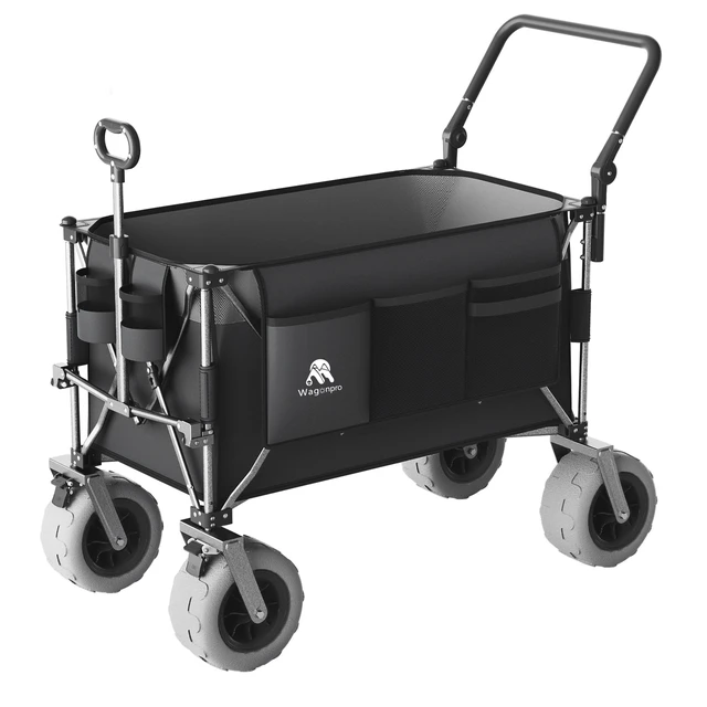 Alt view image 6 of 7 - Functional Push Pull Folding Wagon Cart with Rotating Handle and 9 Beach Tires for Camping and Beach Heavy Duty