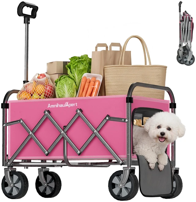 Main image of Foldable Wagon Cart with Wheels, Heavy Duty Collapsible Wagon Lightweight Utility Cart with Adjustable Handle All