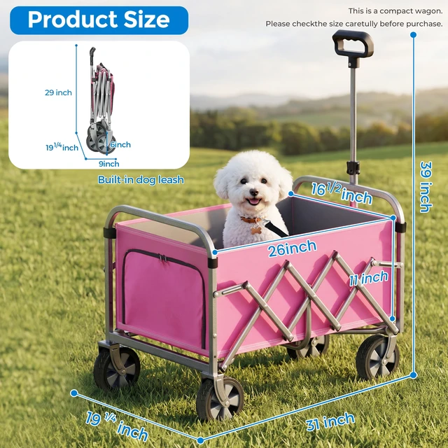 Alt view image 2 of 7 - Foldable Wagon Cart with Wheels, Heavy Duty Collapsible Wagon Lightweight Utility Cart with Adjustable Handle All
