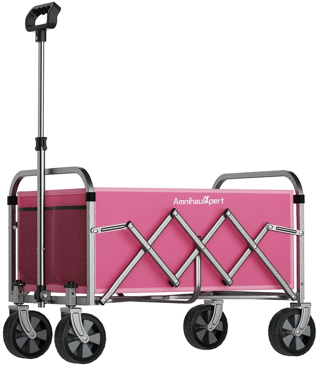 Alt view image 6 of 7 - Foldable Wagon Cart with Wheels, Heavy Duty Collapsible Wagon Lightweight Utility Cart with Adjustable Handle All
