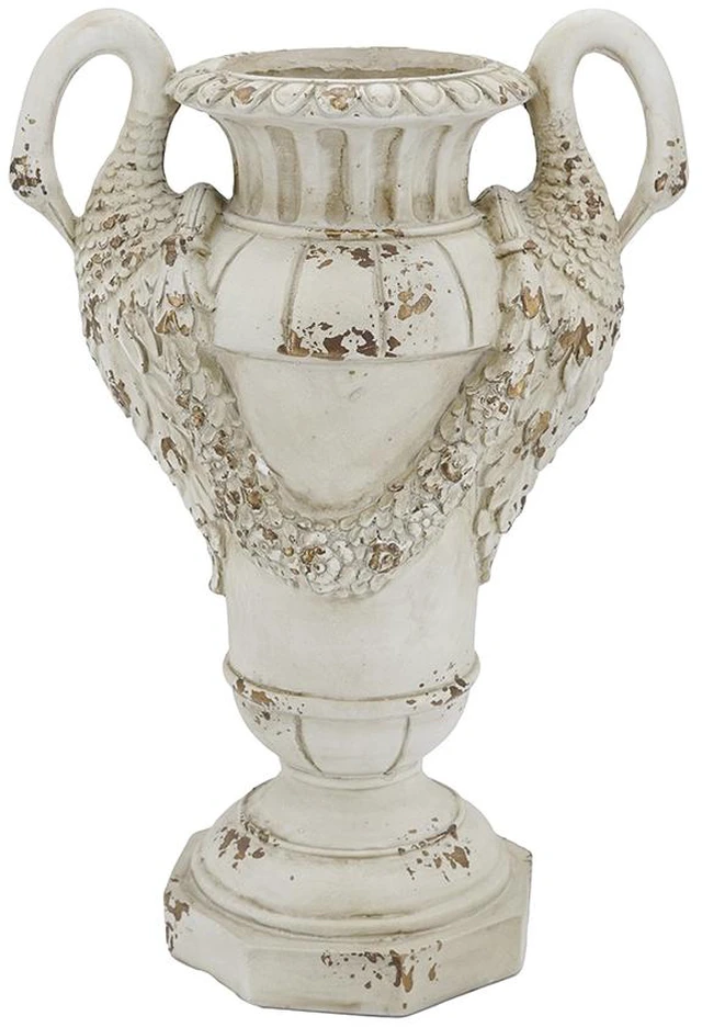 Main image of 17.5 10.5 26 Inch Distressed Swan Handle Urn Planter, Antique White, Magnesium Oxide, Garden Pots Planters