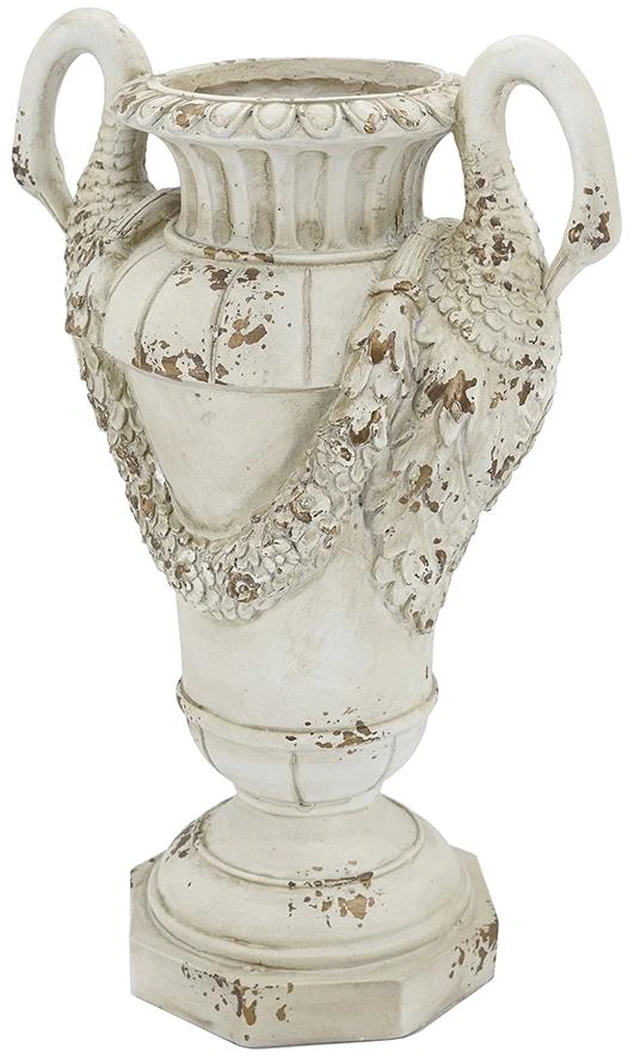 Alt view image 2 of 7 - 17.5 10.5 26 Inch Distressed Swan Handle Urn Planter, Antique White, Magnesium Oxide, Garden Pots Planters