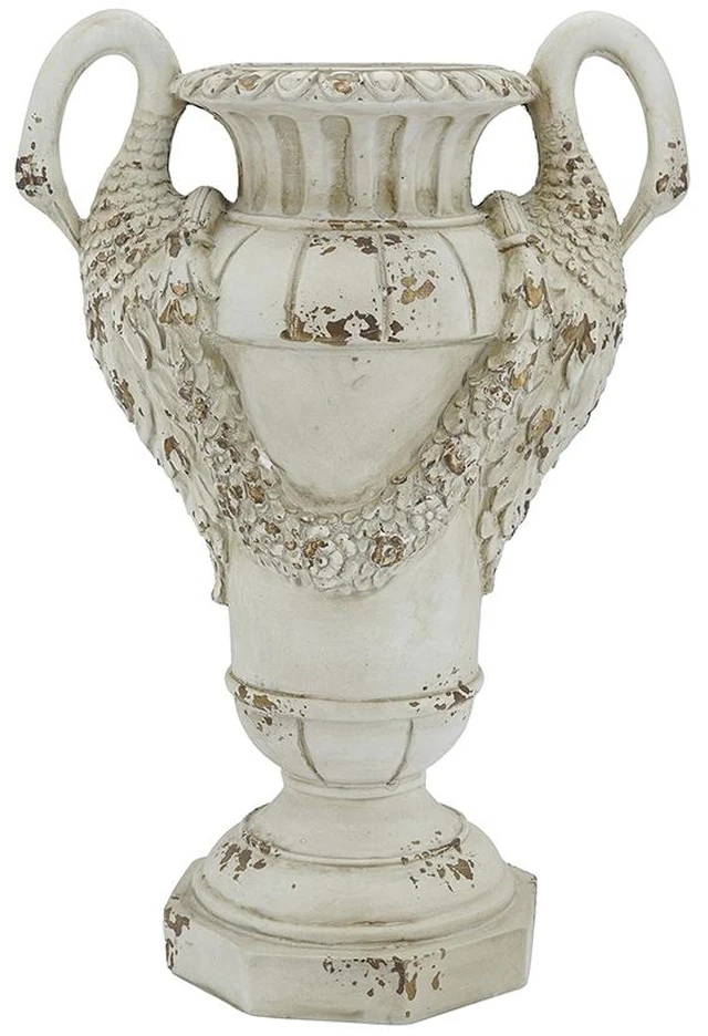 Alt view image 4 of 7 - 17.5 10.5 26 Inch Distressed Swan Handle Urn Planter, Antique White, Magnesium Oxide, Garden Pots Planters