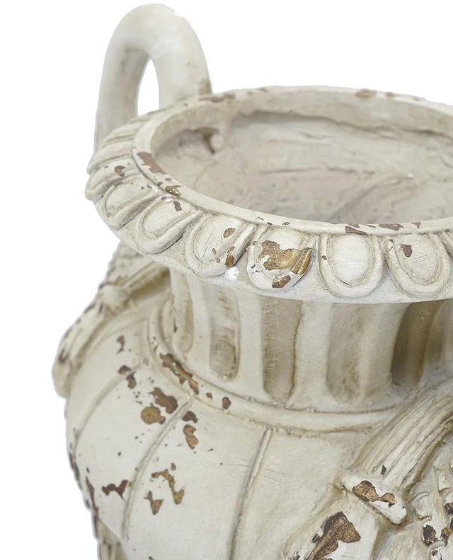 Alt view image 5 of 7 - 17.5 10.5 26 Inch Distressed Swan Handle Urn Planter, Antique White, Magnesium Oxide, Garden Pots Planters