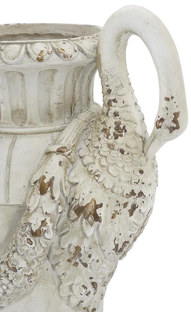 Alt view image 7 of 7 - 17.5 10.5 26 Inch Distressed Swan Handle Urn Planter, Antique White, Magnesium Oxide, Garden Pots Planters