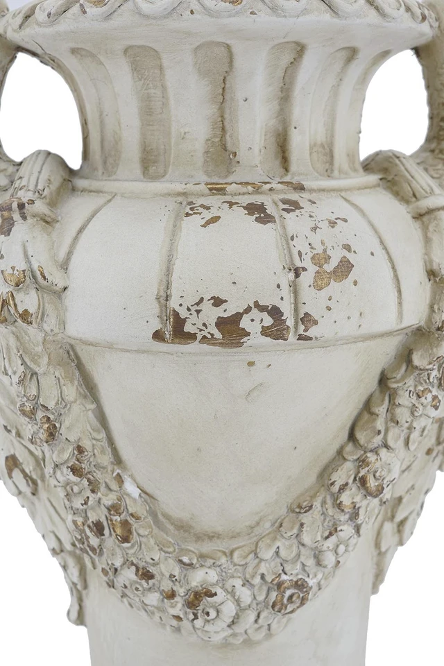 Alt view image 6 of 7 - 17.5 10.5 26 Inch Distressed Swan Handle Urn Planter, Antique White, Magnesium Oxide, Garden Pots Planters