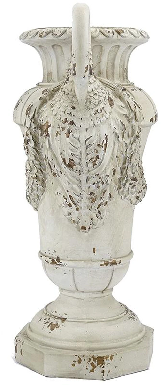 Alt view image 3 of 7 - 17.5 10.5 26 Inch Distressed Swan Handle Urn Planter, Antique White, Magnesium Oxide, Garden Pots Planters