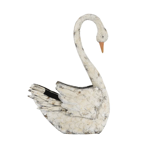 Alt view image 2 of 7 - 19.7 8.5 29.5 Inch Lightweight Swan Planter, Bird Figurine Planter for Flowers Distressed, White, Iron, Garden Pots