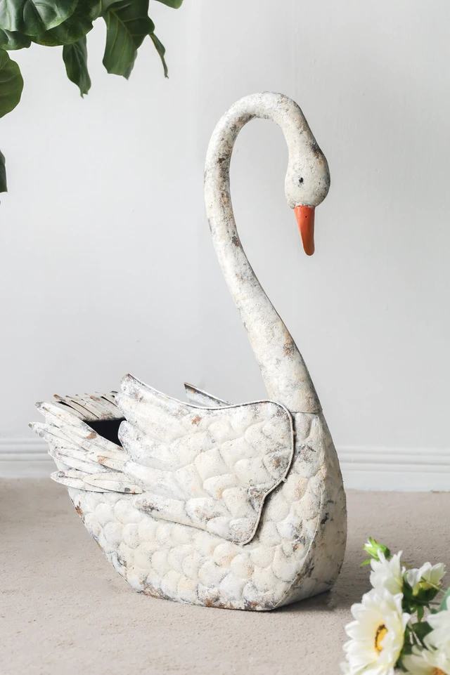 Main image of 19.7 8.5 29.5 Inch Lightweight Swan Planter, Bird Figurine Planter for Flowers Distressed, White, Iron, Garden Pots