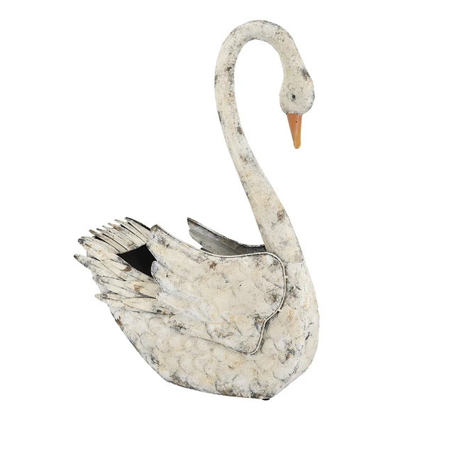 Alt view image 3 of 7 - 19.7 8.5 29.5 Inch Lightweight Swan Planter, Bird Figurine Planter for Flowers Distressed, White, Iron, Garden Pots