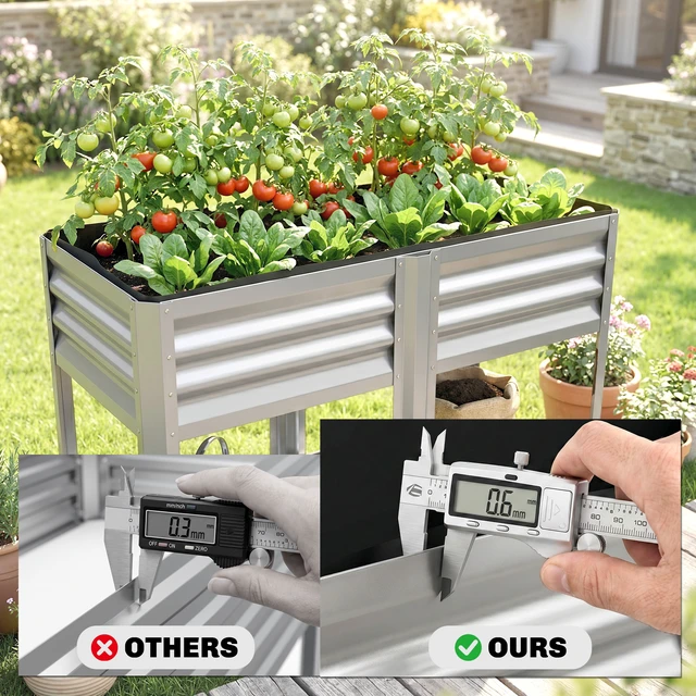 Alt view image 6 of 7 - Galvanized Steel Raised Garden Bed with Storage Shelf and Bed Liner, Elevated Planter Box with Legs for Flowers