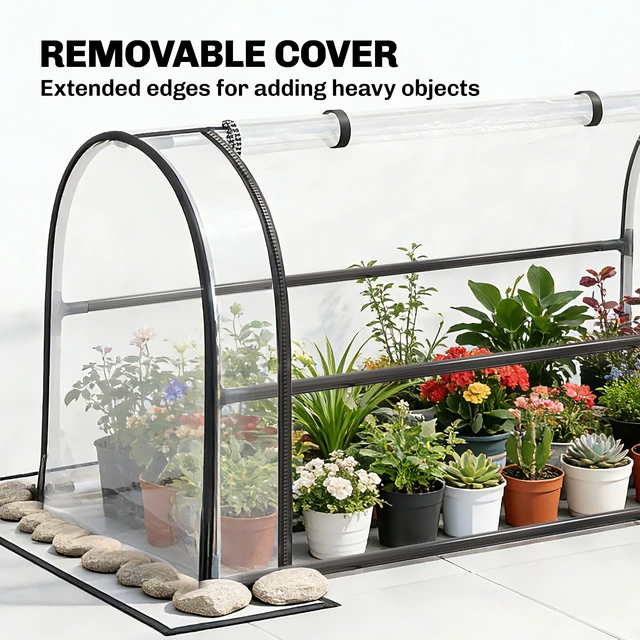 Alt view image 6 of 7 - Raised Garden Bed with Flip Greenhouse Cover, Metal Elevated Garden Bed with Legs and Drainage Hole Outdoor Raised
