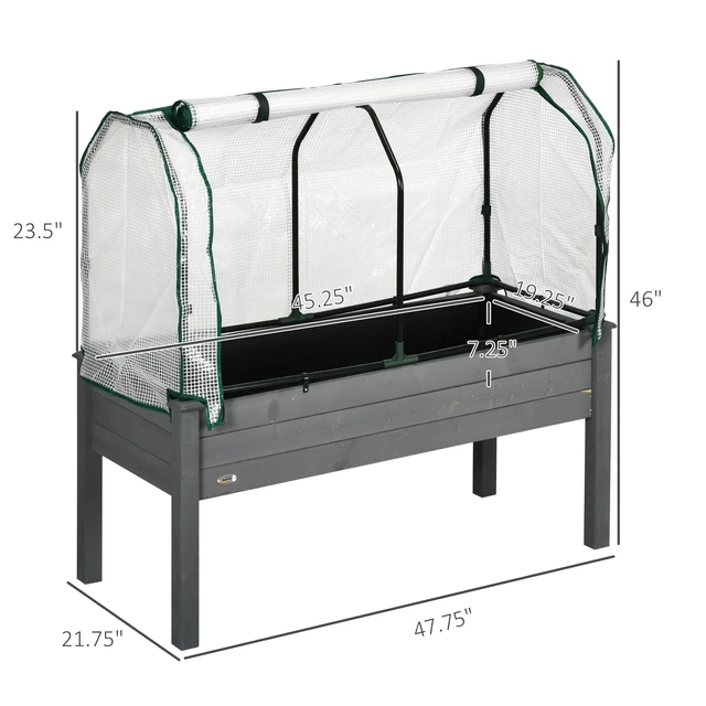 Alt view image 2 of 7 - Raised Garden Bed with Greenhouse Cover Outdoor Elevated Wood Planter Box for Herbs and Vegetables, Use for Patio 48