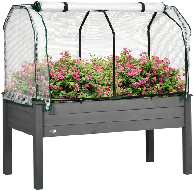 Main image of Raised Garden Bed with Greenhouse Cover Outdoor Elevated Wood Planter Box for Herbs and Vegetables, Use for Patio 48
