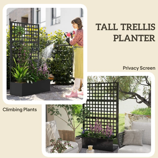 Alt view image 5 of 7 - Galvanized Raised Garden Bed with Trellis, Metal Planter Box with Drainage Holes Outdoor Privacy Screen for Climbing