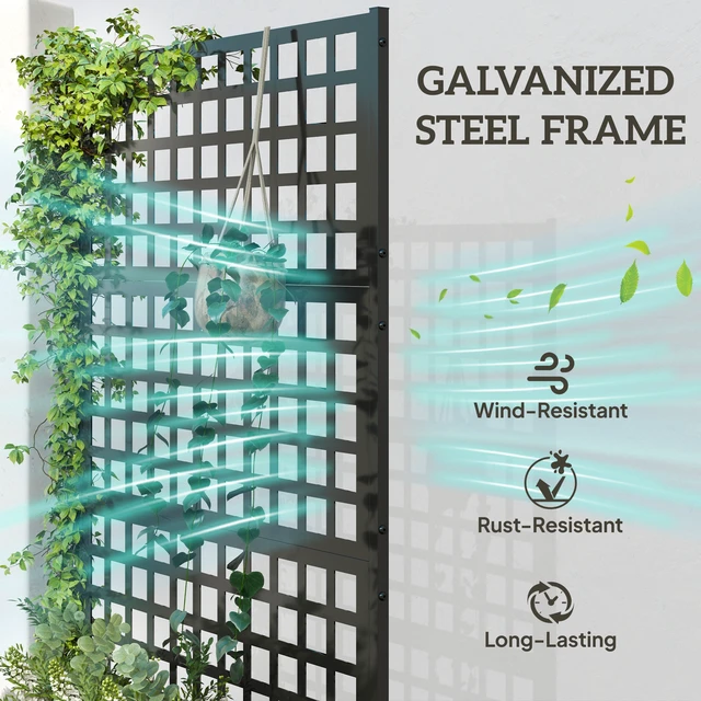 Alt view image 6 of 7 - Galvanized Raised Garden Bed with Trellis, Metal Planter Box with Drainage Holes Outdoor Privacy Screen for Climbing