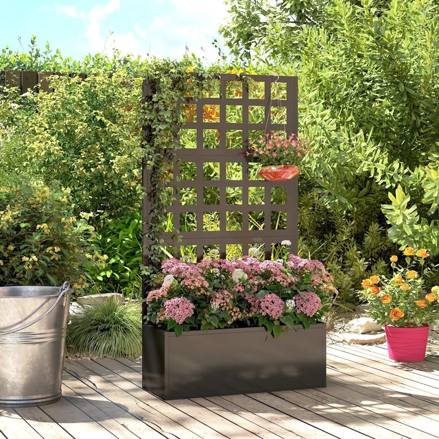 Alt view image 3 of 7 - Galvanized Raised Garden Bed with Trellis, Metal Planter Box with Drainage Holes Outdoor Privacy Screen for Climbing
