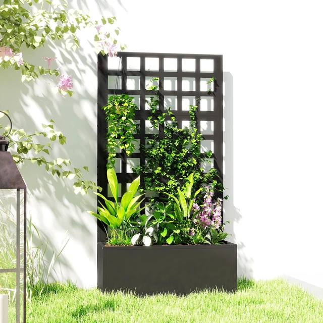 Alt view image 2 of 7 - Galvanized Raised Garden Bed with Trellis, Metal Planter Box with Drainage Holes Outdoor Privacy Screen for Climbing