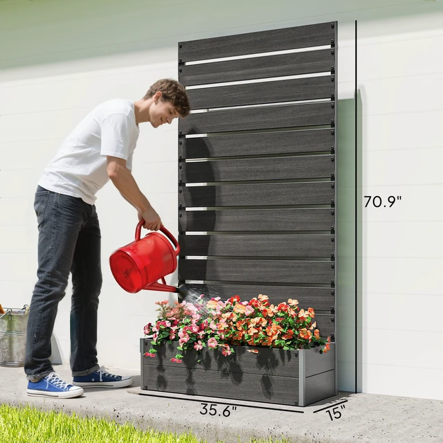 Alt view image 7 of 7 - Raised Garden Bed with Trellis for Climbing Plants, Planter Box with Self Draining Gap Freestanding Trellis Planter