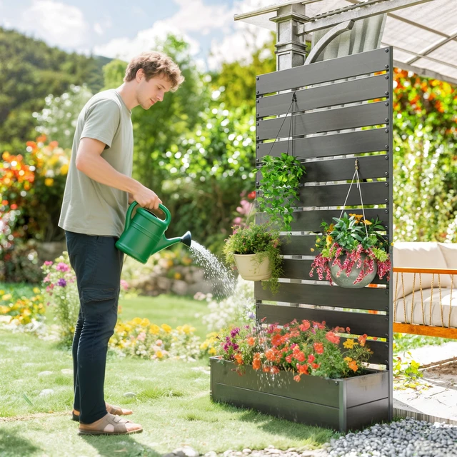 Alt view image 2 of 7 - Raised Garden Bed with Trellis for Climbing Plants, Planter Box with Self Draining Gap Freestanding Trellis Planter