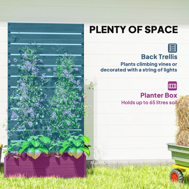Alt view image 6 of 7 - Raised Garden Bed with Trellis for Climbing Plants, Planter Box with Self Draining Gap Freestanding Trellis Planter